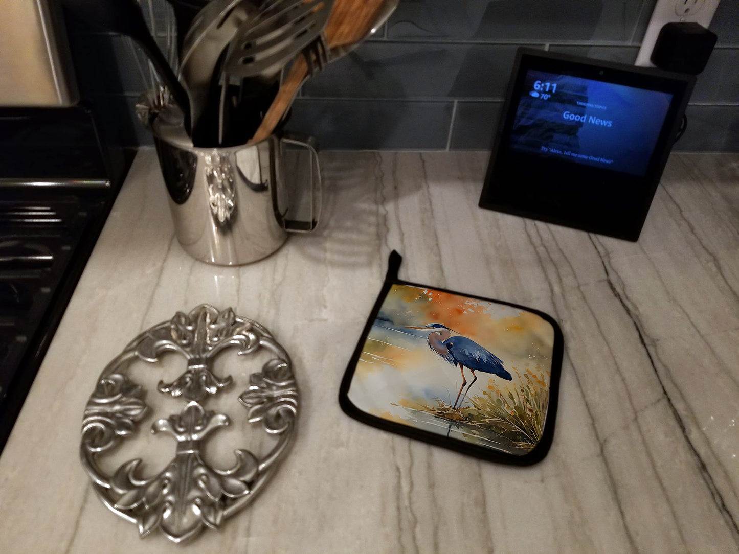 Blue Heron Pair of Pot Holders