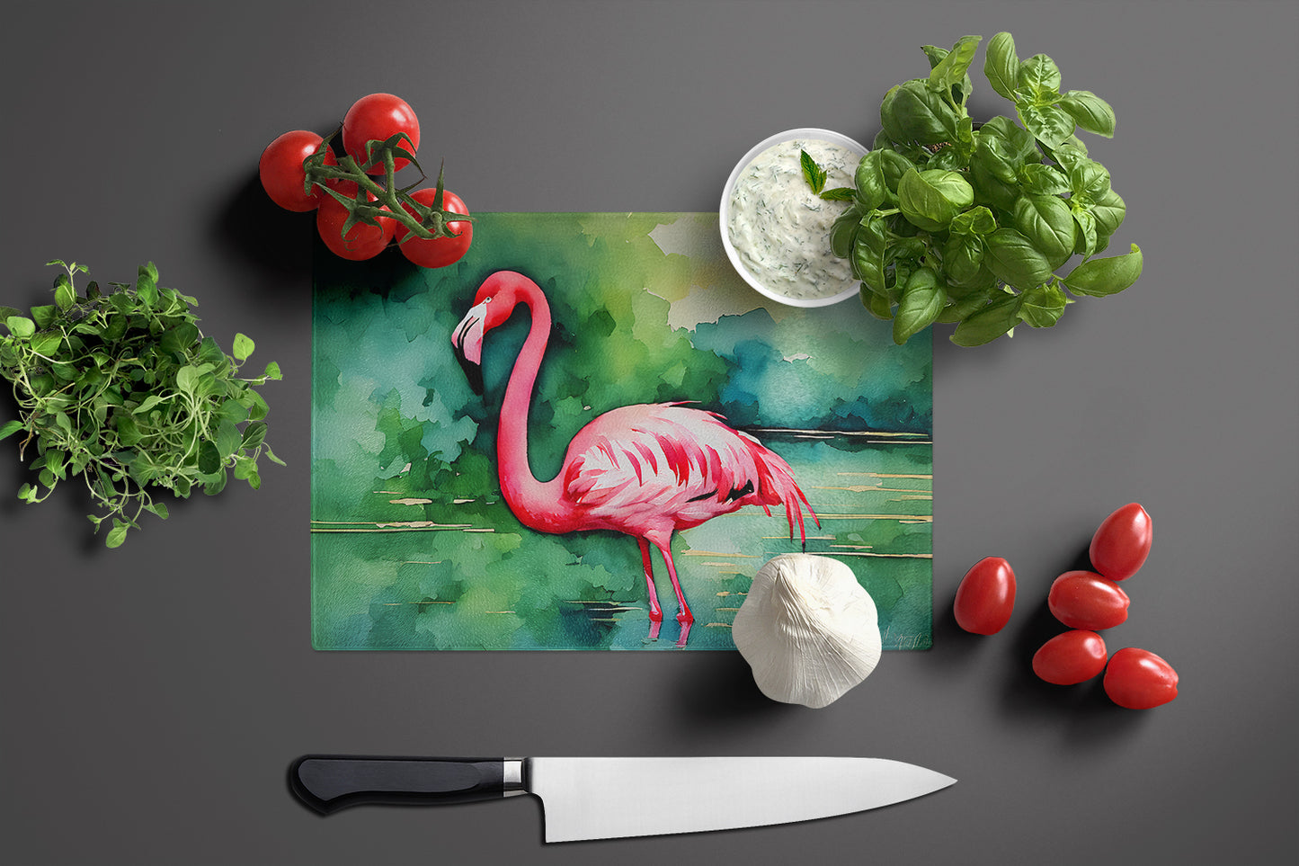 Flamingo Glass Cutting Board