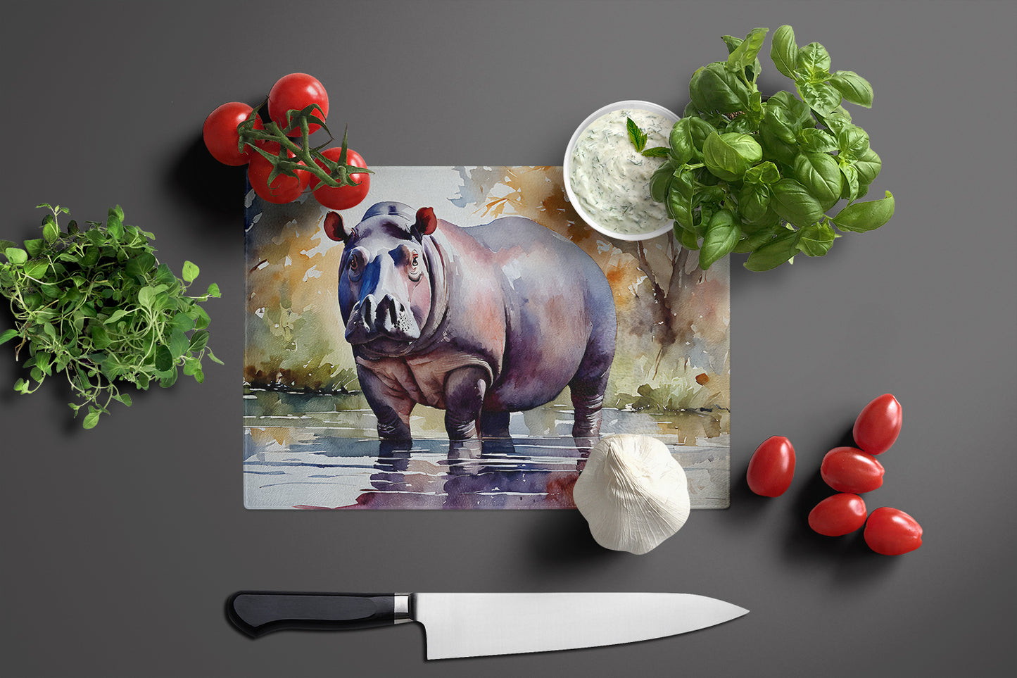 Hippopotamus Glass Cutting Board