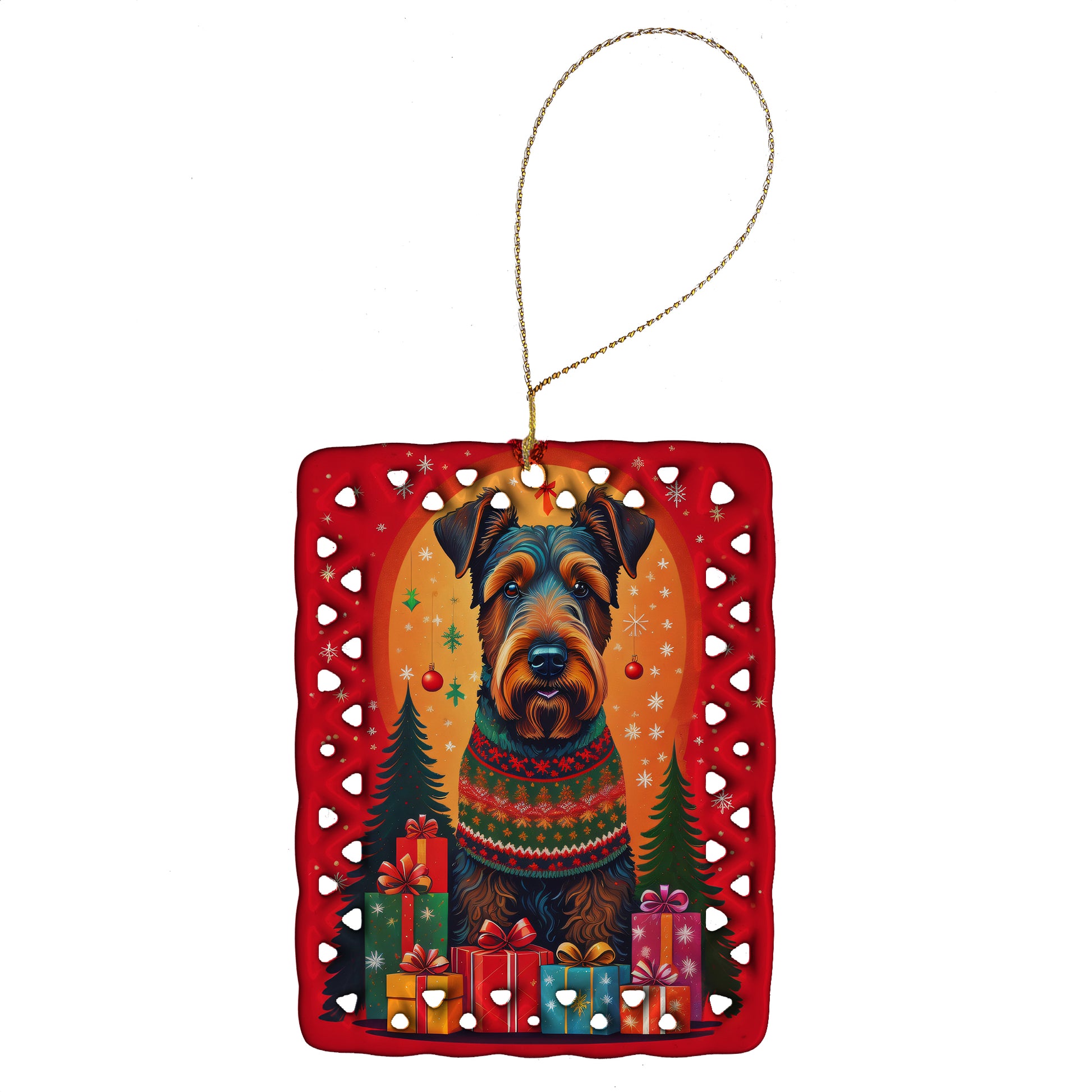 Buy this Airedale Terrier Holiday Christmas Porcelain Ornament