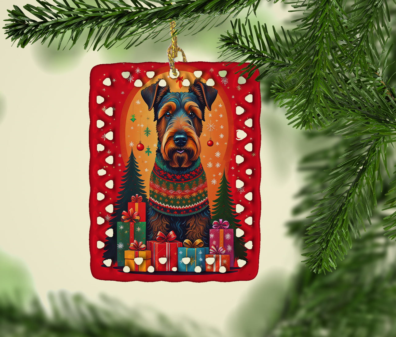 Airedale Terrier Holiday Christmas Porcelain Ornament