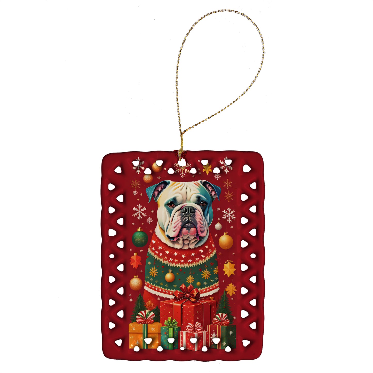 Buy this American Bulldog Holiday Christmas Porcelain Ornament