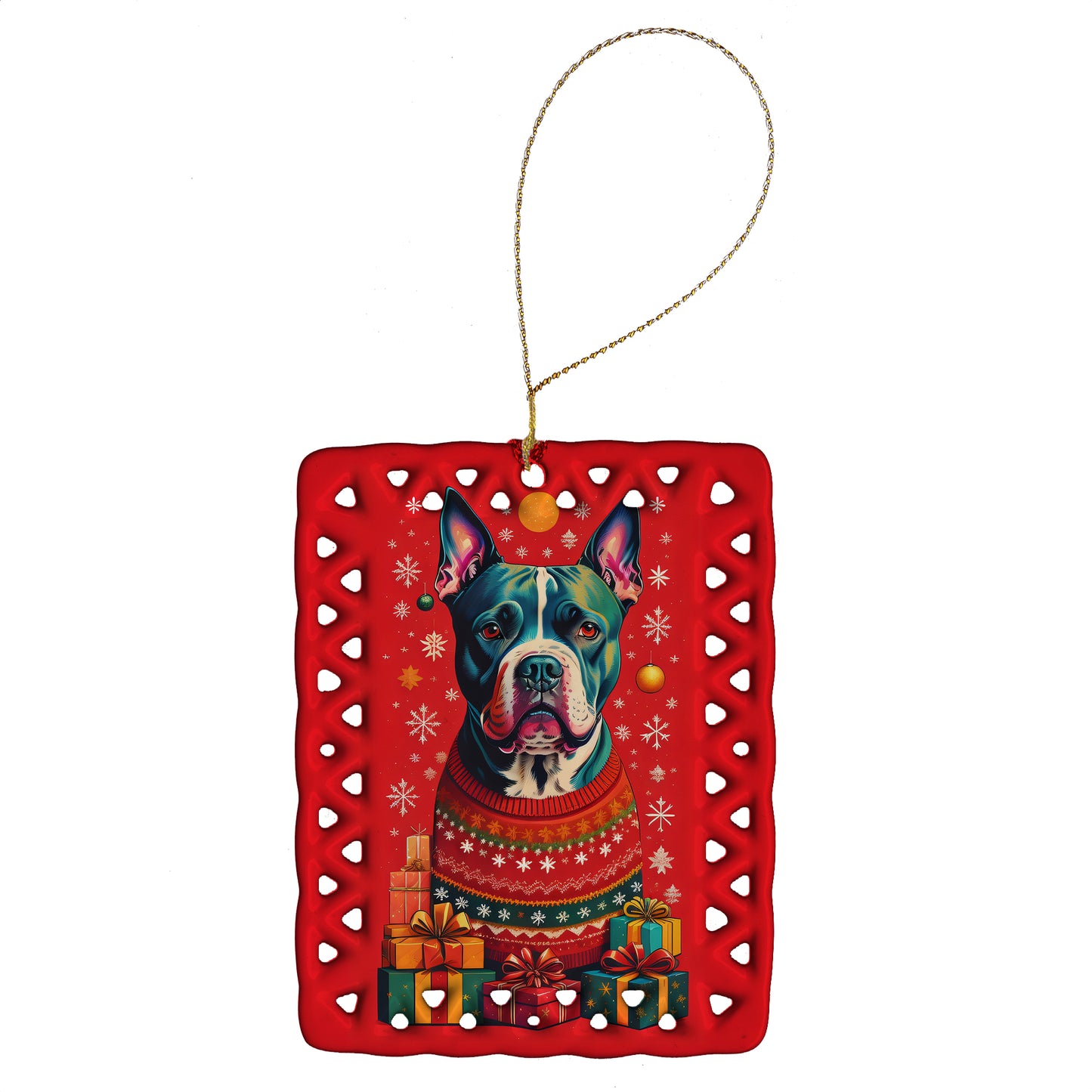 Buy this Staffordshire Bull Terrier Holiday Christmas Porcelain Ornament