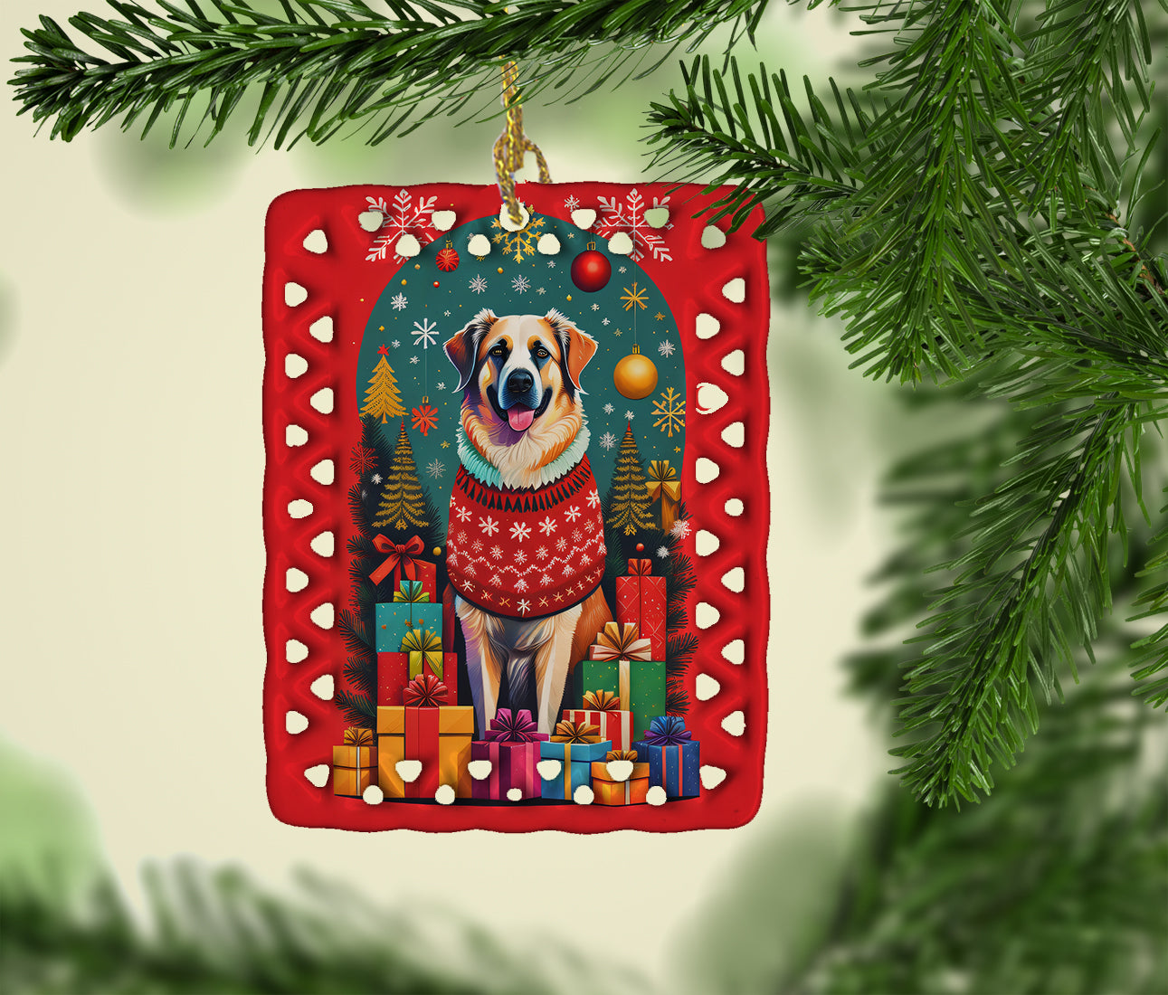 Anatolian Shepherd Dog Holiday Christmas Porcelain Ornament