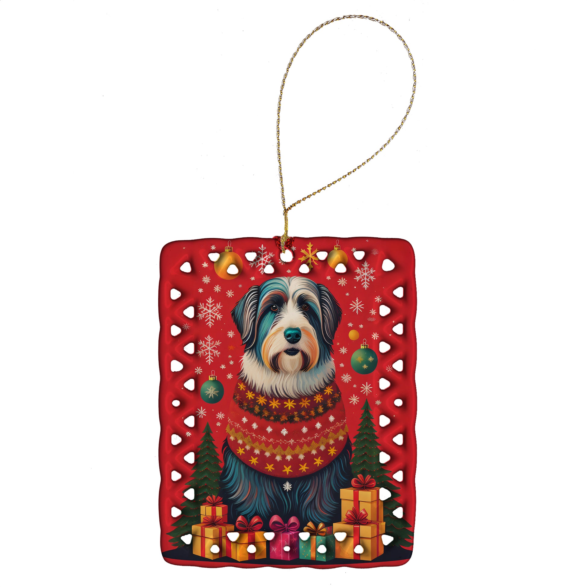 Buy this Bearded Collie Holiday Christmas Porcelain Ornament