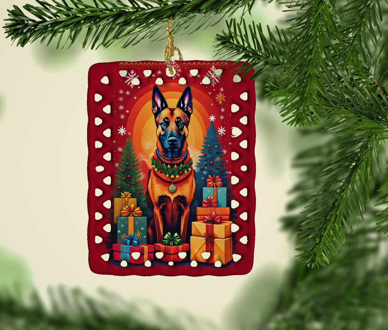 Belgian Malinois Holiday Christmas Porcelain Ornament