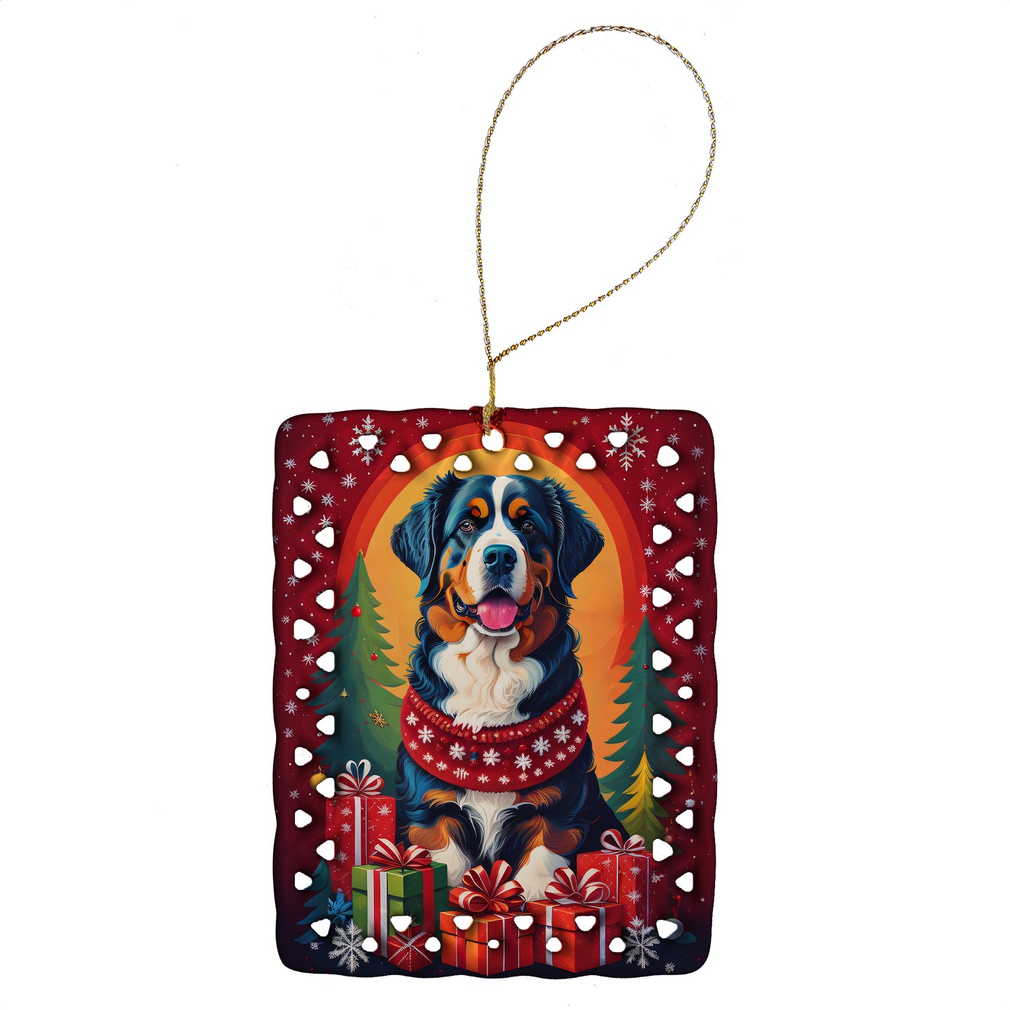Buy this Bernese Mountain Dog Holiday Christmas Porcelain Ornament