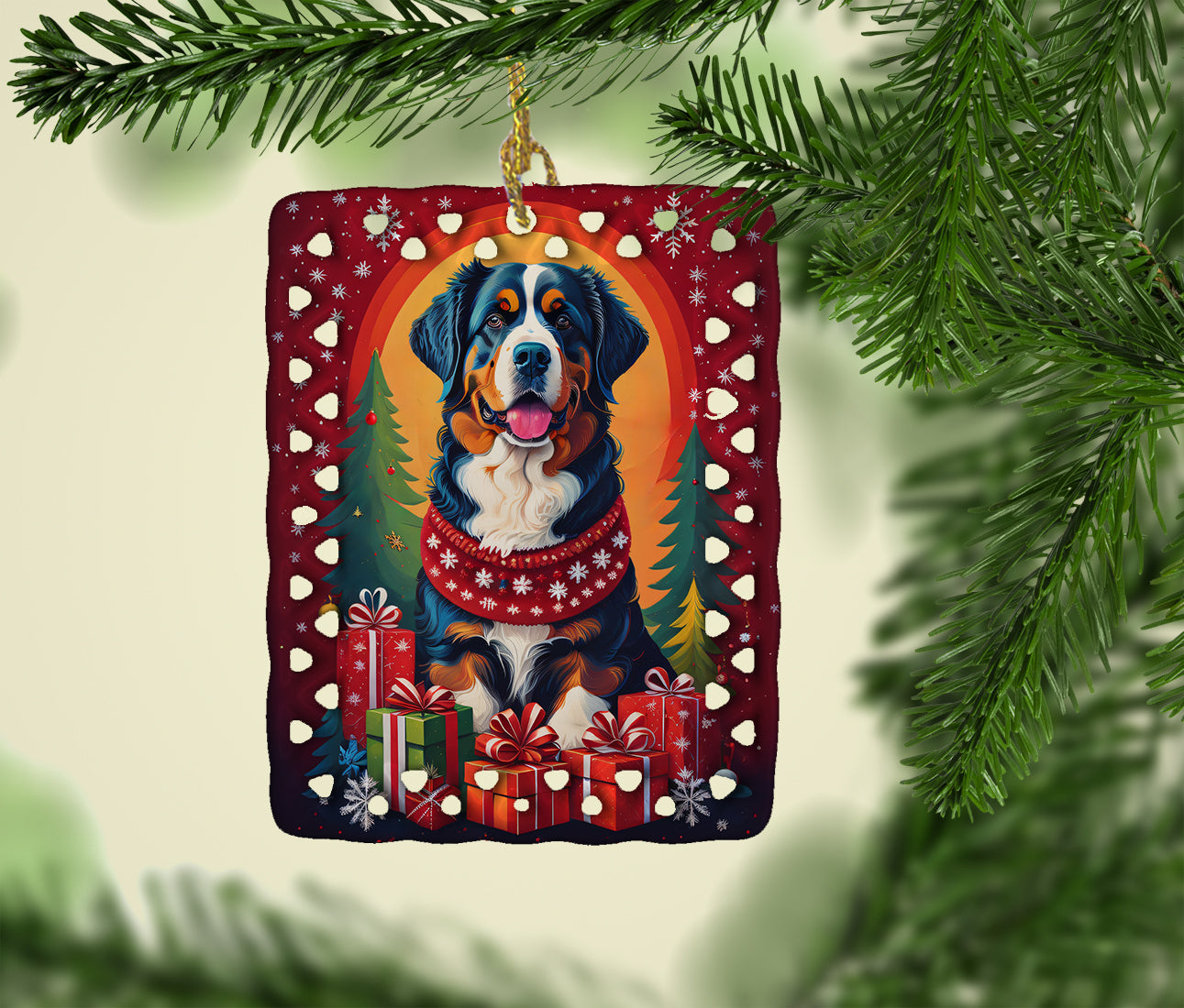 Bernese Mountain Dog Holiday Christmas Porcelain Ornament