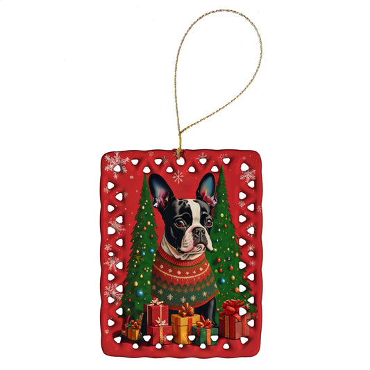 Buy this Boston Terrier Holiday Christmas Porcelain Ornament