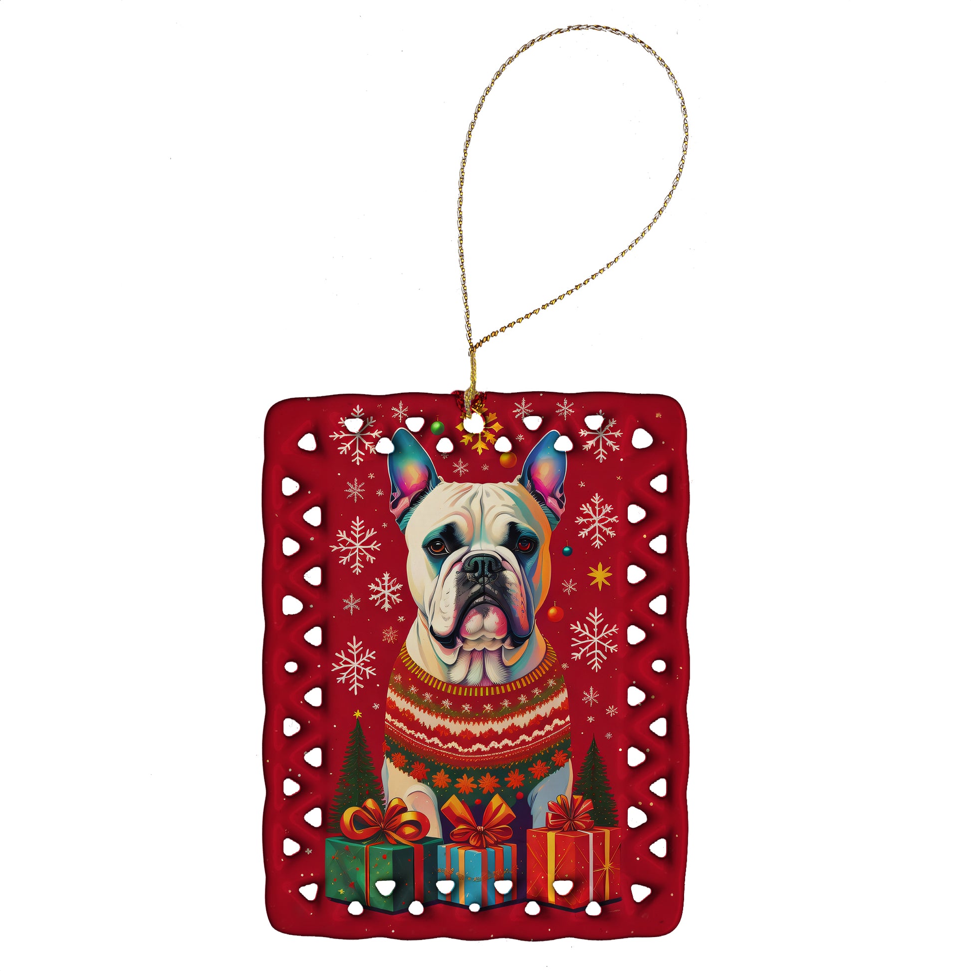 Buy this White Boxer Cropped Ears Holiday Christmas Porcelain Ornament