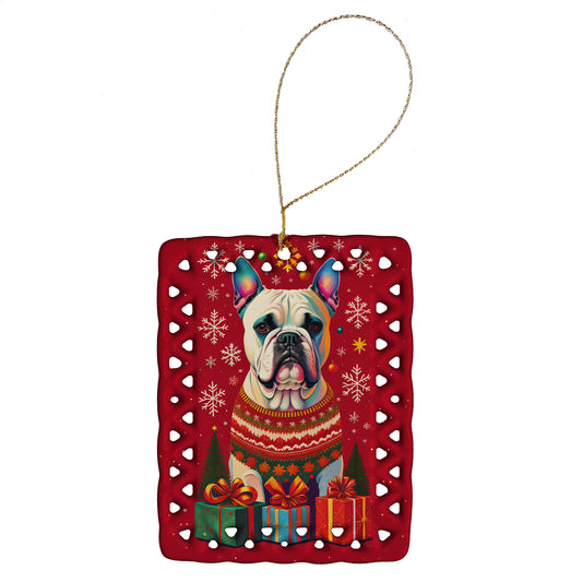 Buy this White Boxer Cropped Ears Holiday Christmas Porcelain Ornament