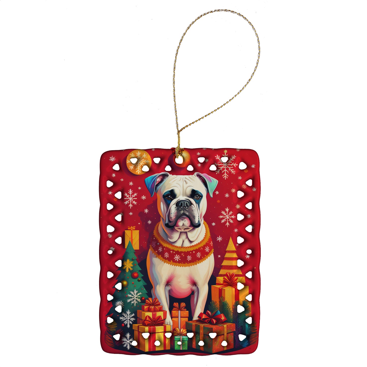 Buy this White Boxer Holiday Christmas Porcelain Ornament