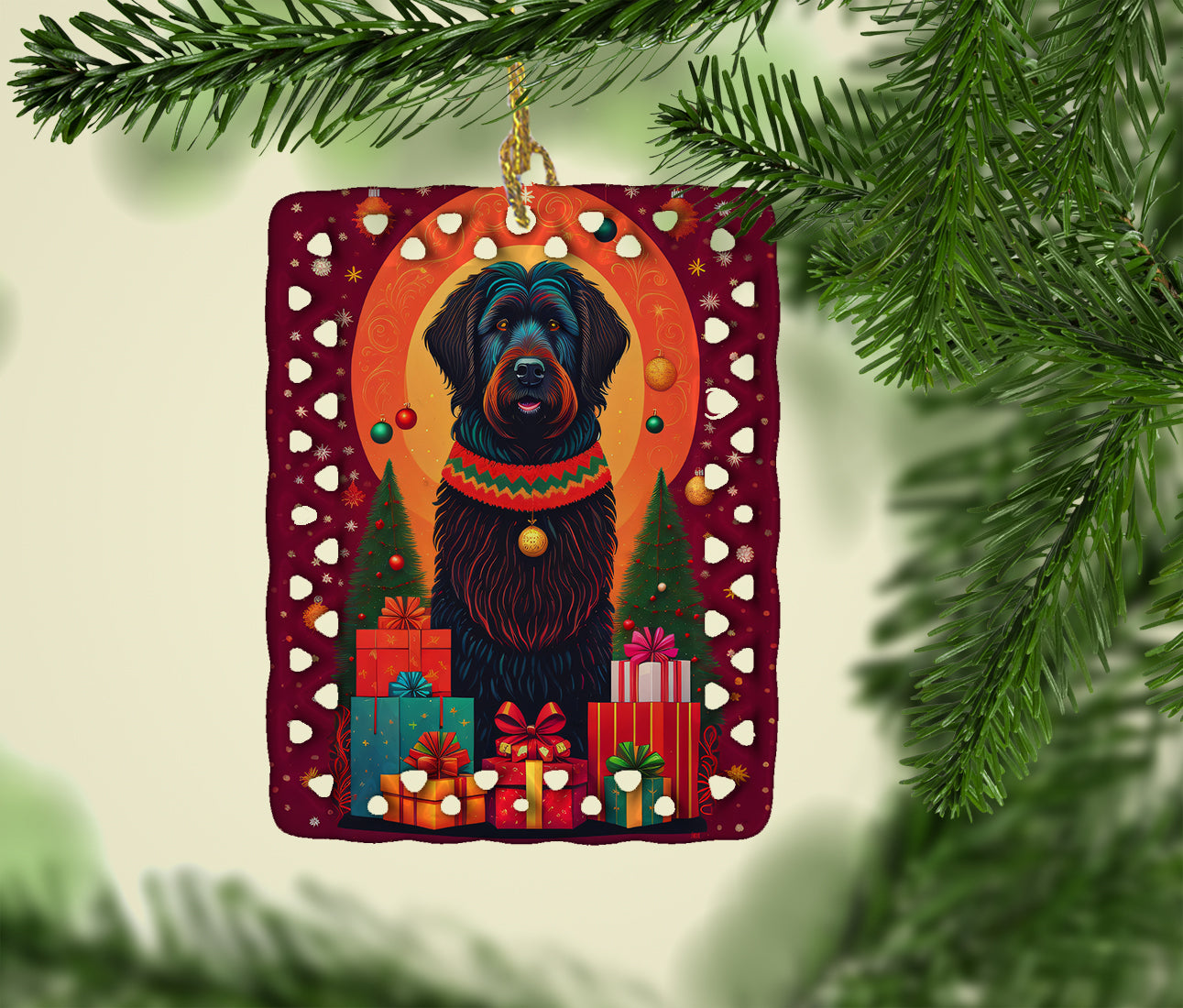 Black Briard Holiday Christmas Porcelain Ornament