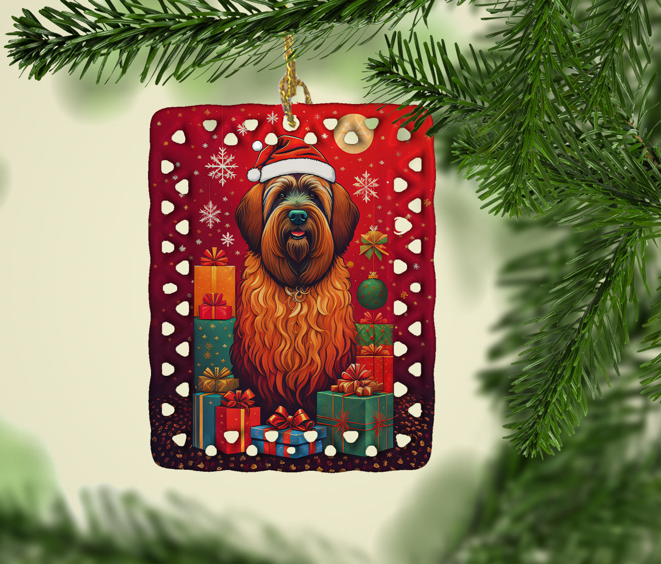 Briard Holiday Christmas Porcelain Ornament