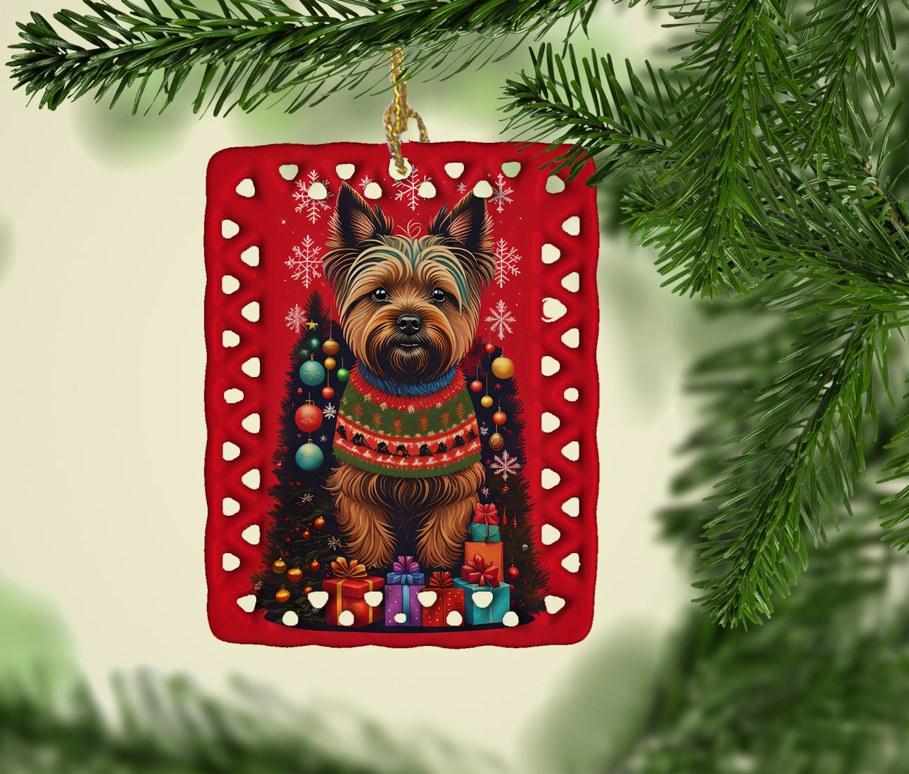 Cairn Terrier Holiday Christmas Porcelain Ornament