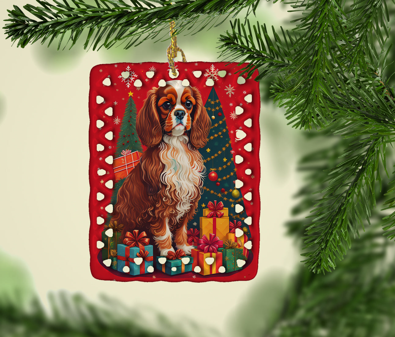 Cavalier Spaniel Holiday Christmas Porcelain Ornament