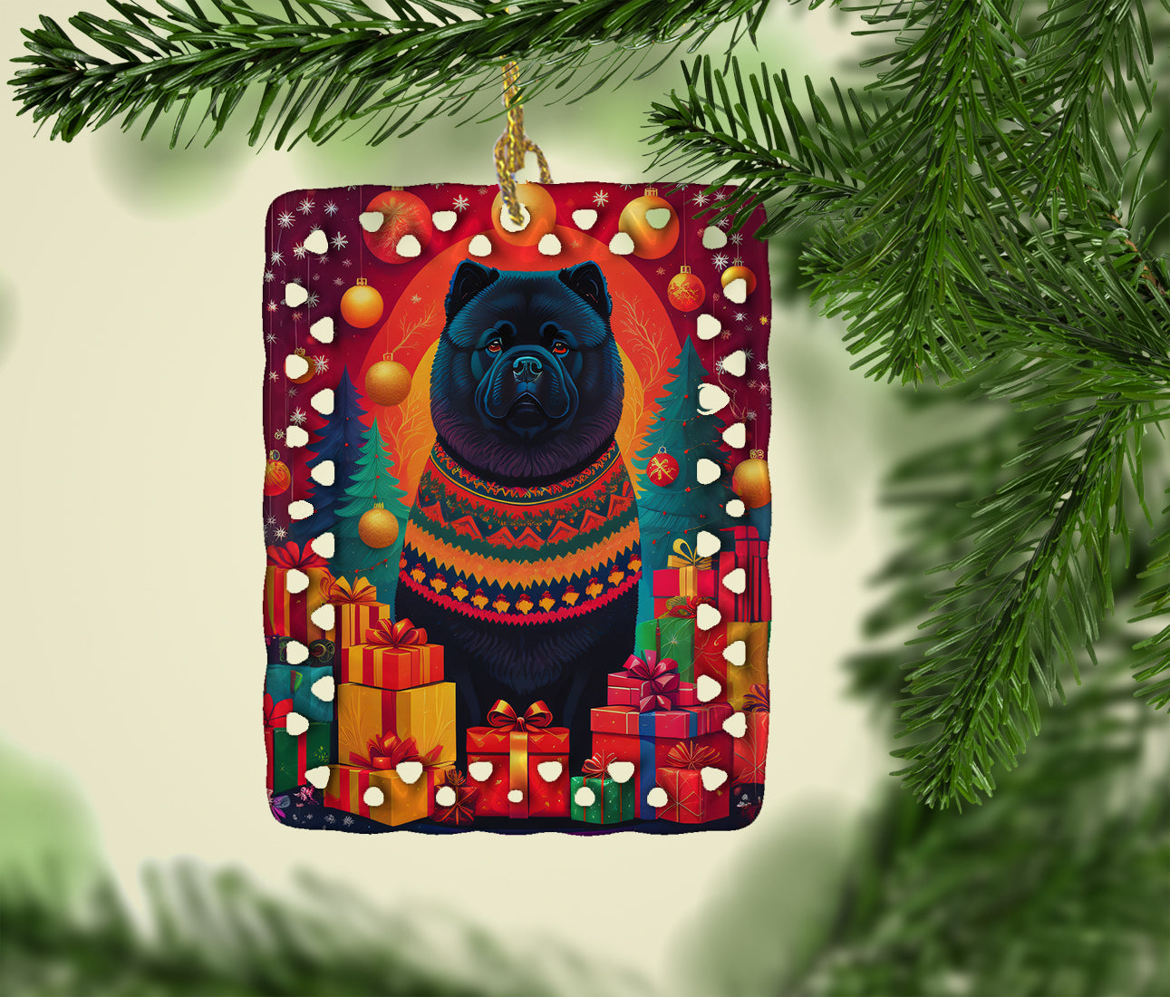 Black Chow Chow Holiday Christmas Porcelain Ornament