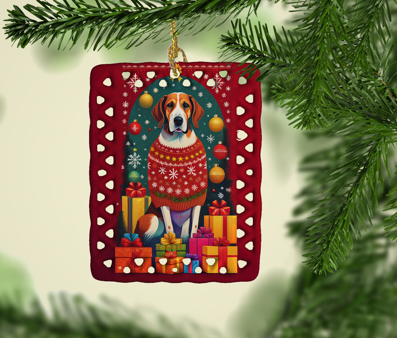 English Foxhound Holiday Christmas Porcelain Ornament