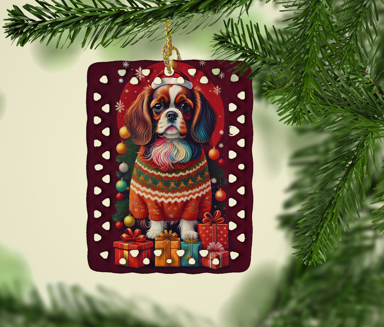 English Toy Spaniel Holiday Christmas Porcelain Ornament