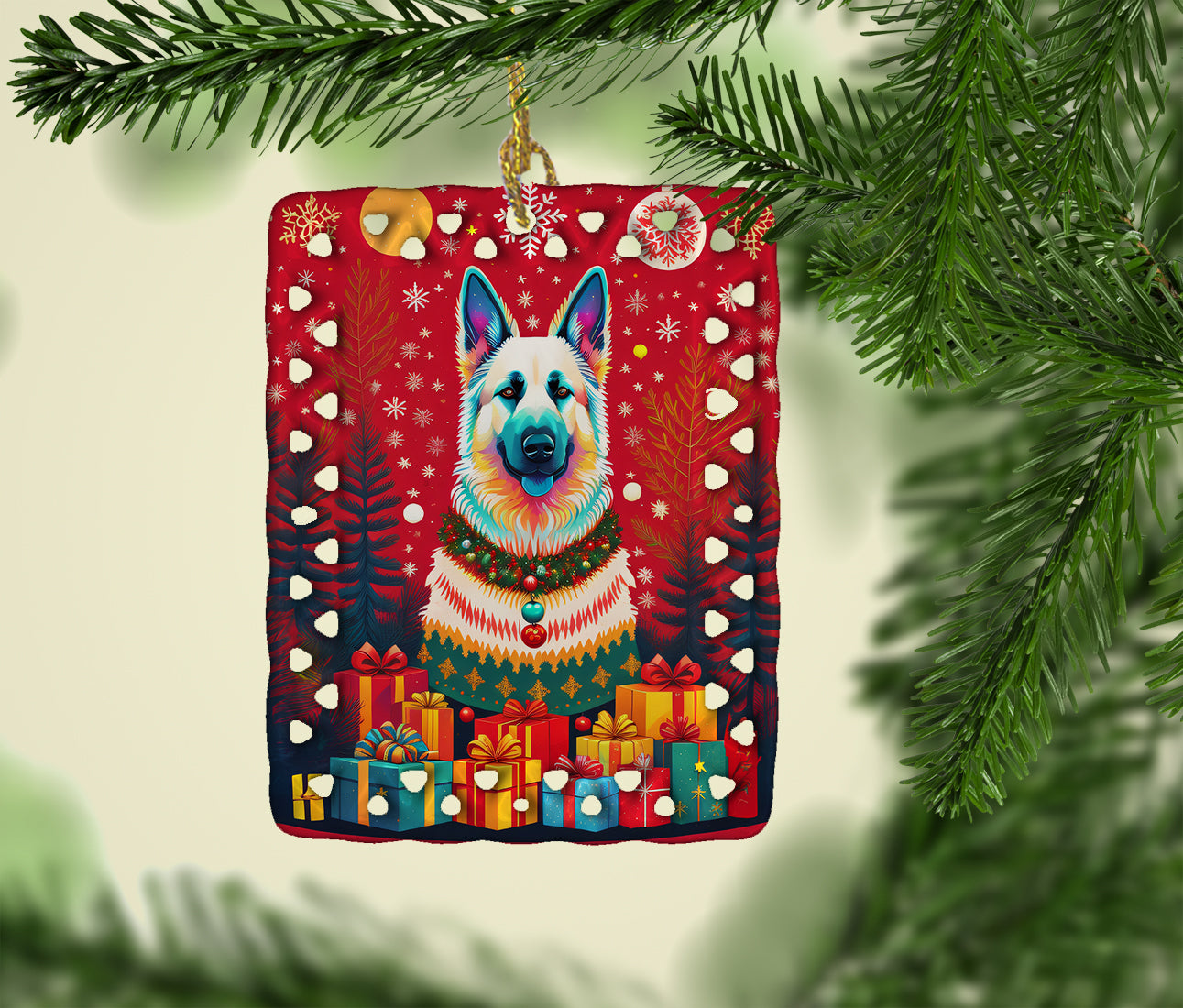 German Shepherd Holiday Christmas Porcelain Ornament