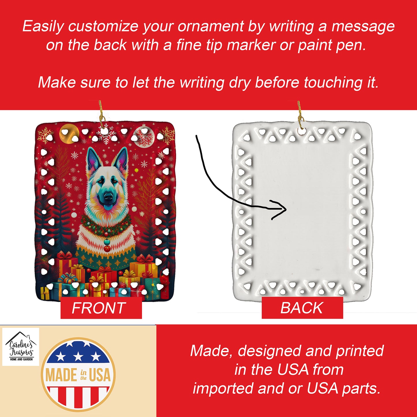 German Shepherd Holiday Christmas Porcelain Ornament