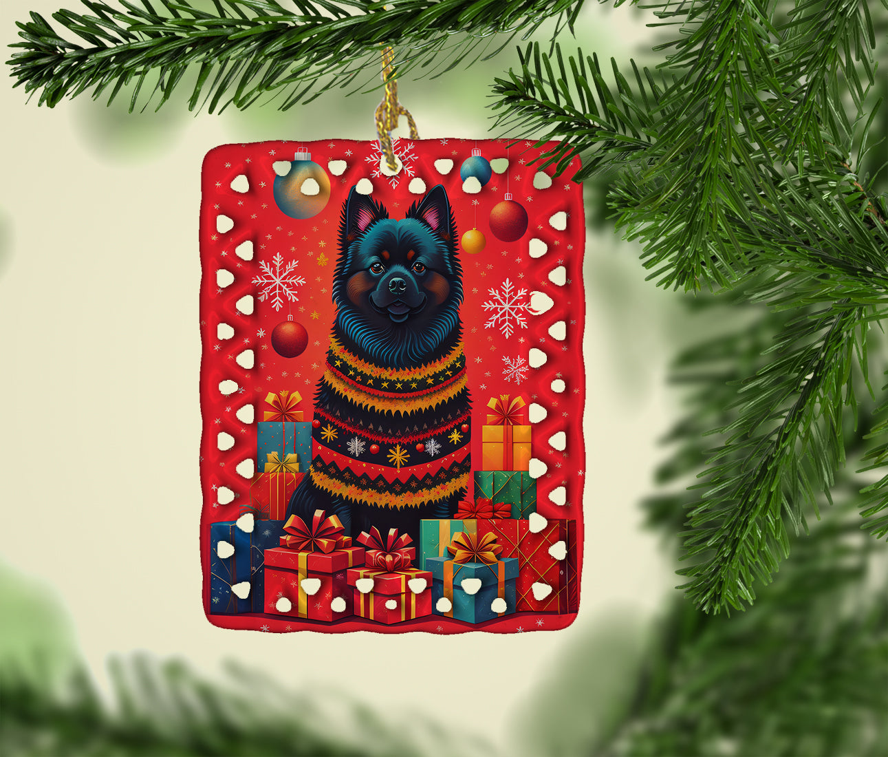 German Spitz Holiday Christmas Porcelain Ornament