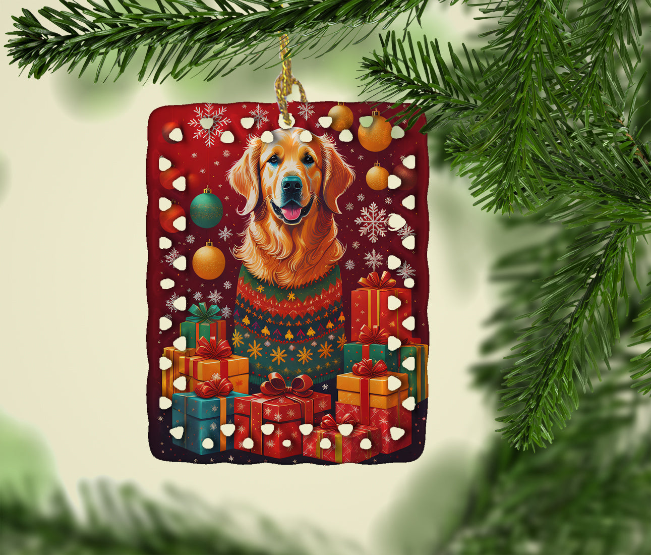 Golden Retriever Holiday Christmas Porcelain Ornament