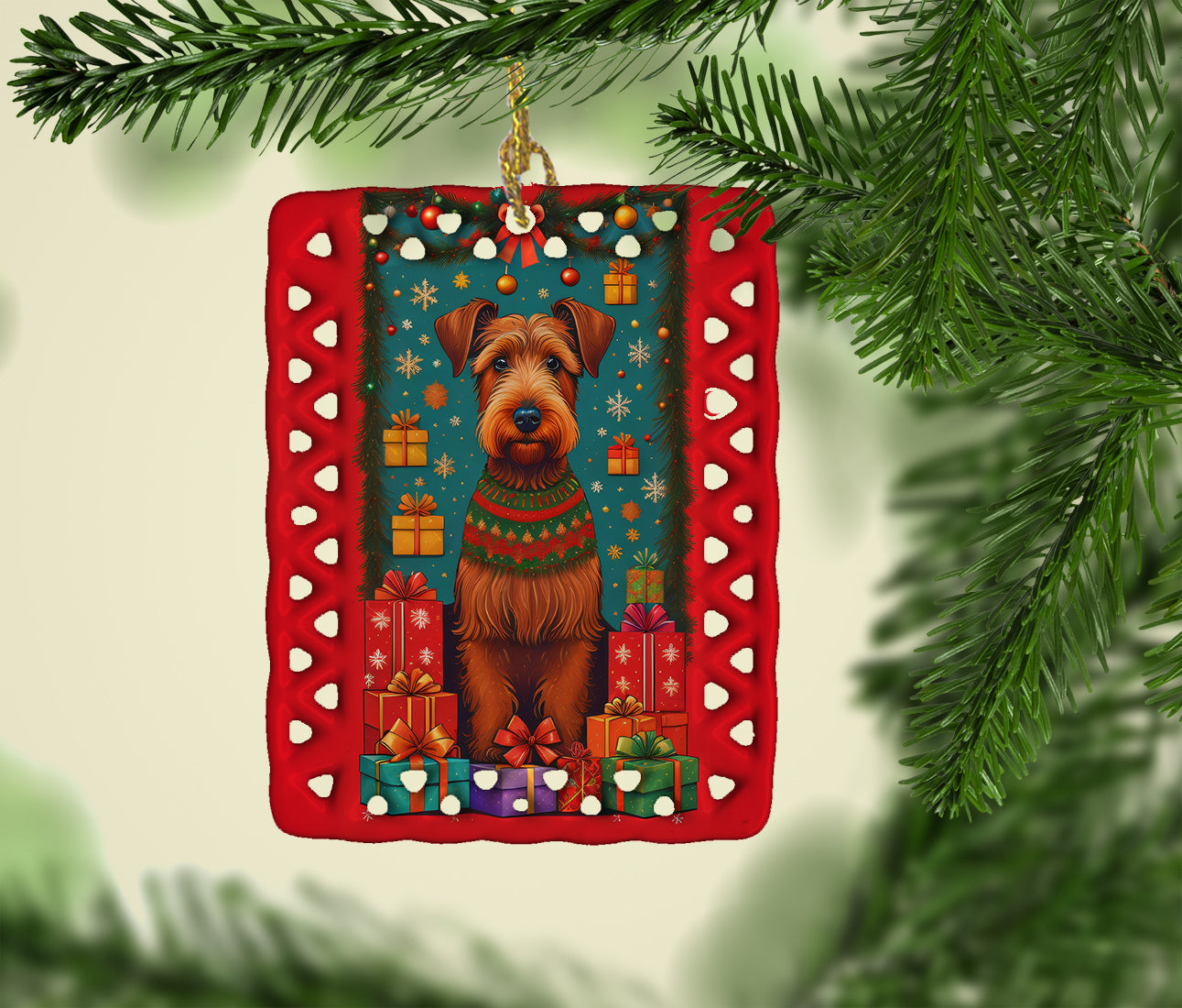 Irish Terrier Holiday Christmas Porcelain Ornament