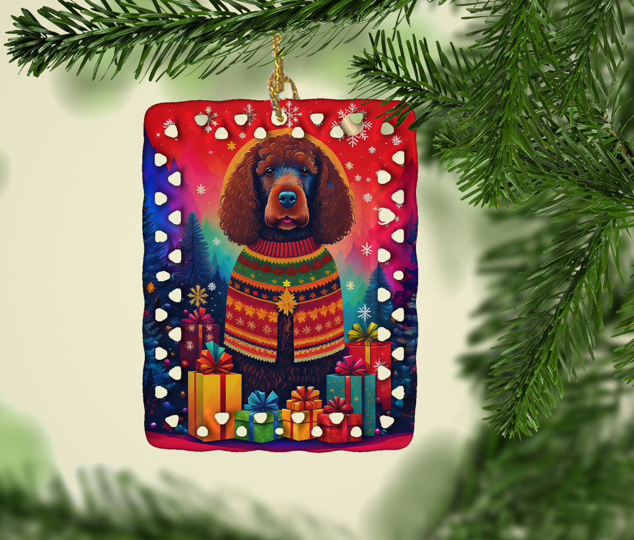 Irish Water Spaniel Holiday Christmas Porcelain Ornament