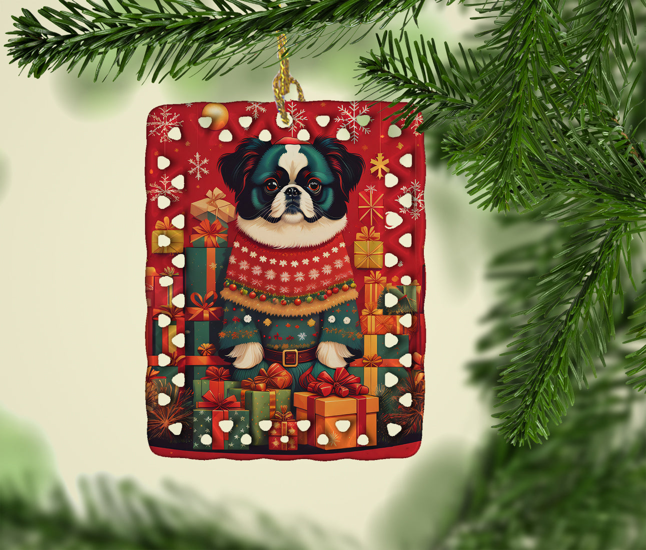 Japanese Chin Holiday Christmas Porcelain Ornament