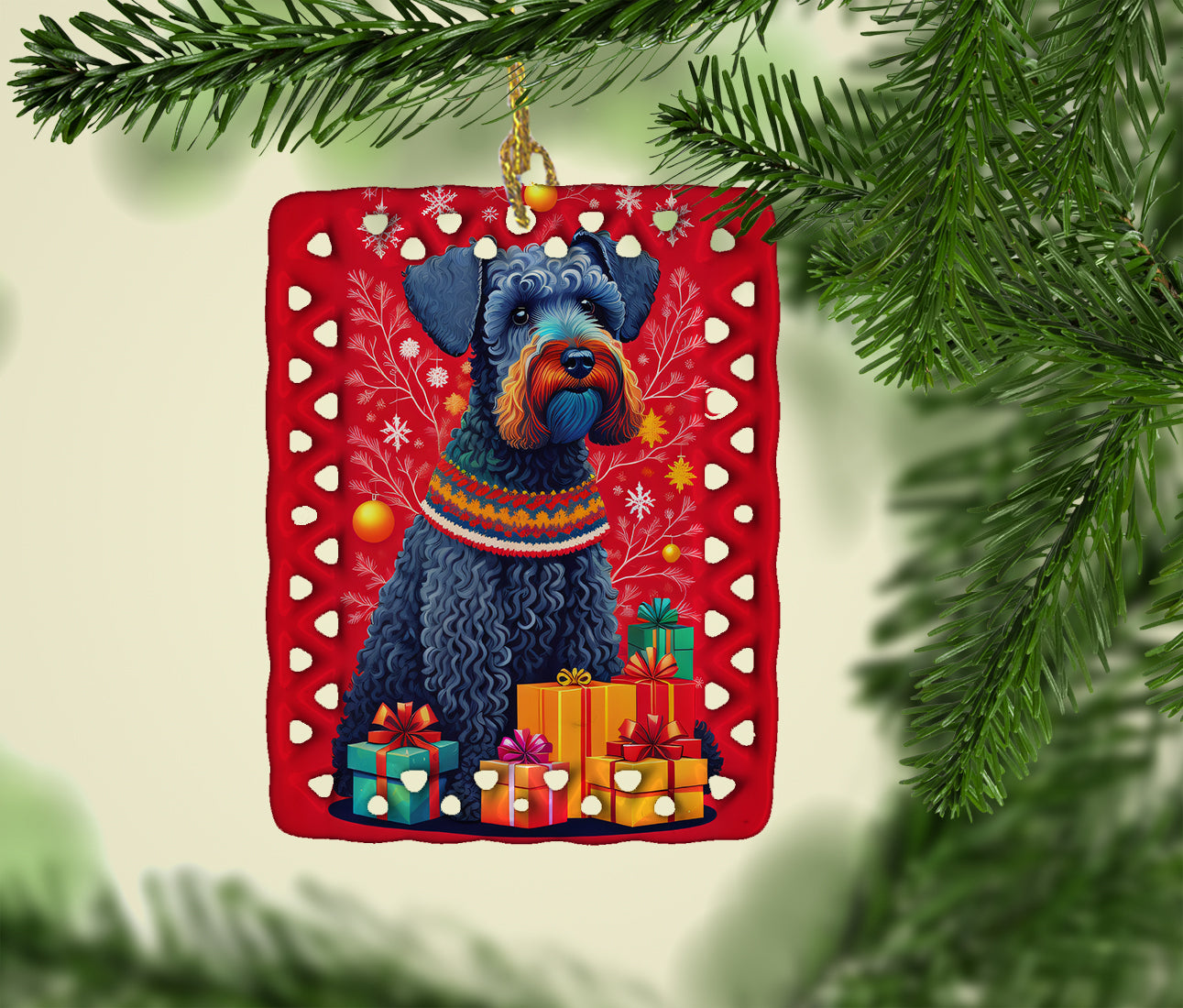 Kerry Blue Terrier Holiday Christmas Porcelain Ornament