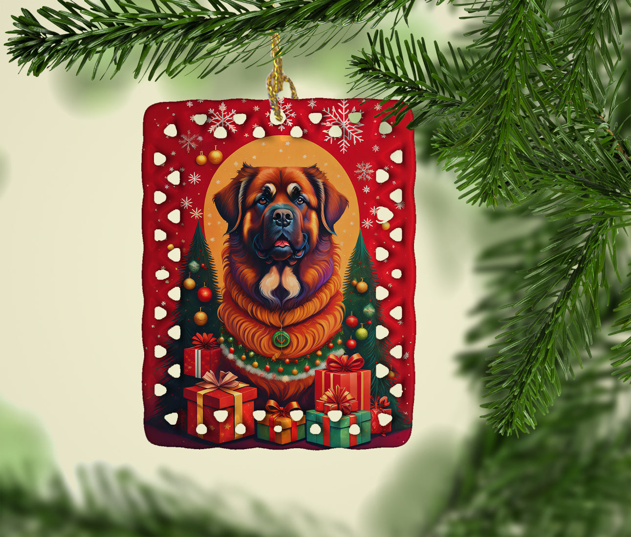 Leonberger Holiday Christmas Porcelain Ornament