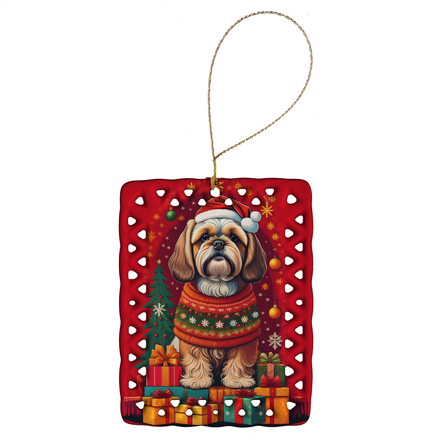 Buy this Lhasa Apso Holiday Christmas Porcelain Ornament