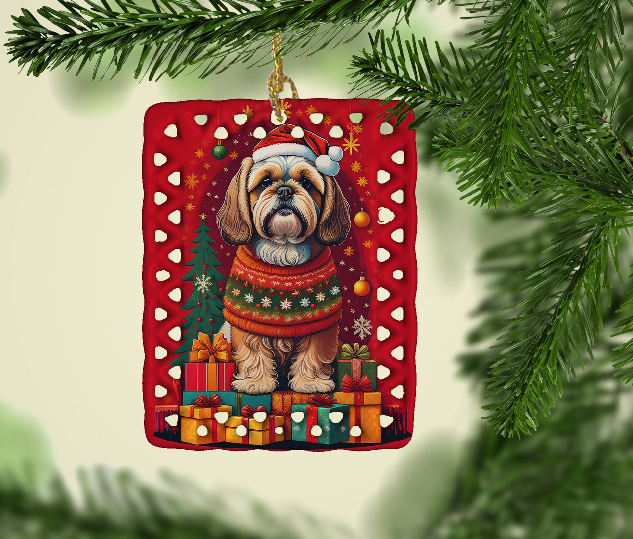 Lhasa Apso Holiday Christmas Porcelain Ornament