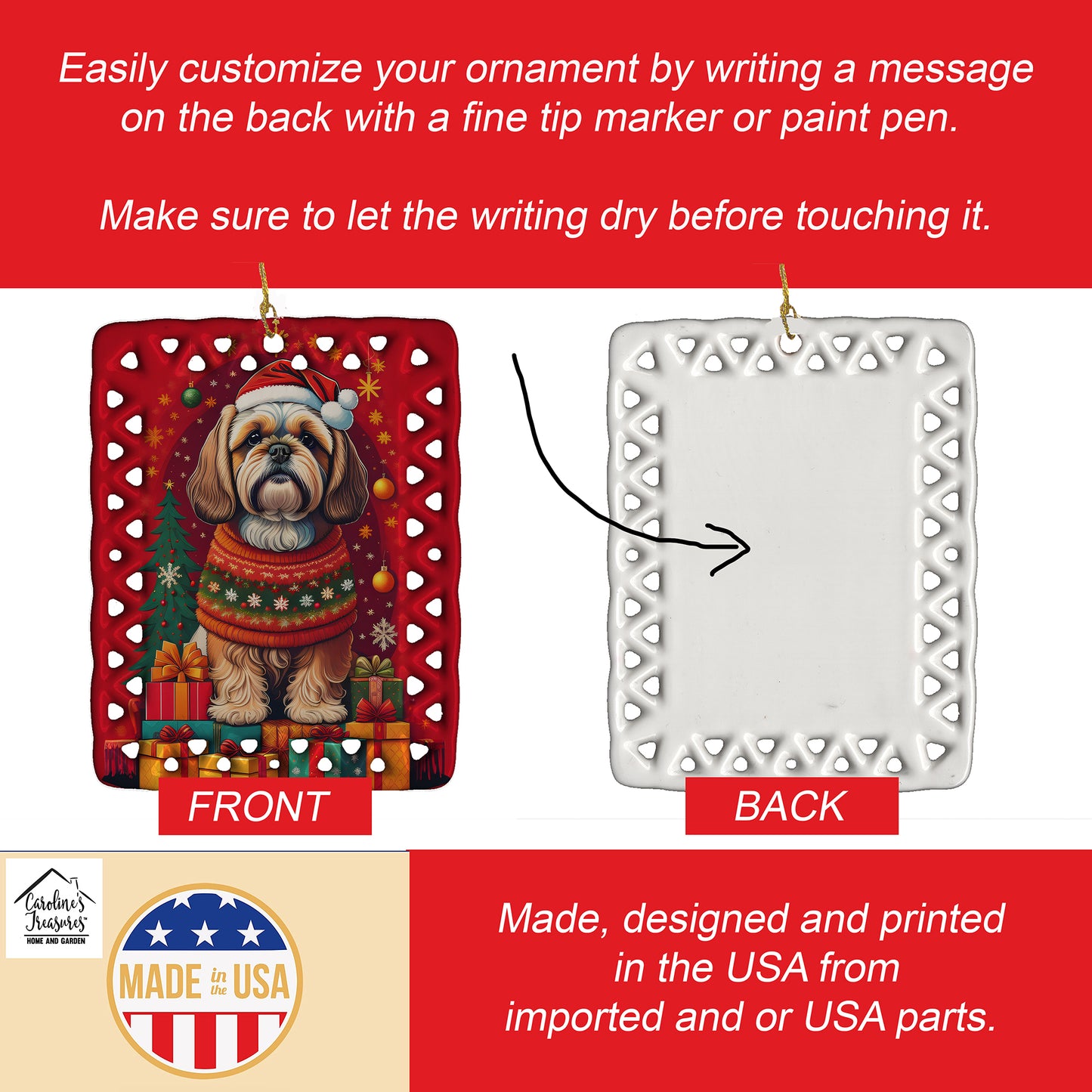 Lhasa Apso Holiday Christmas Porcelain Ornament