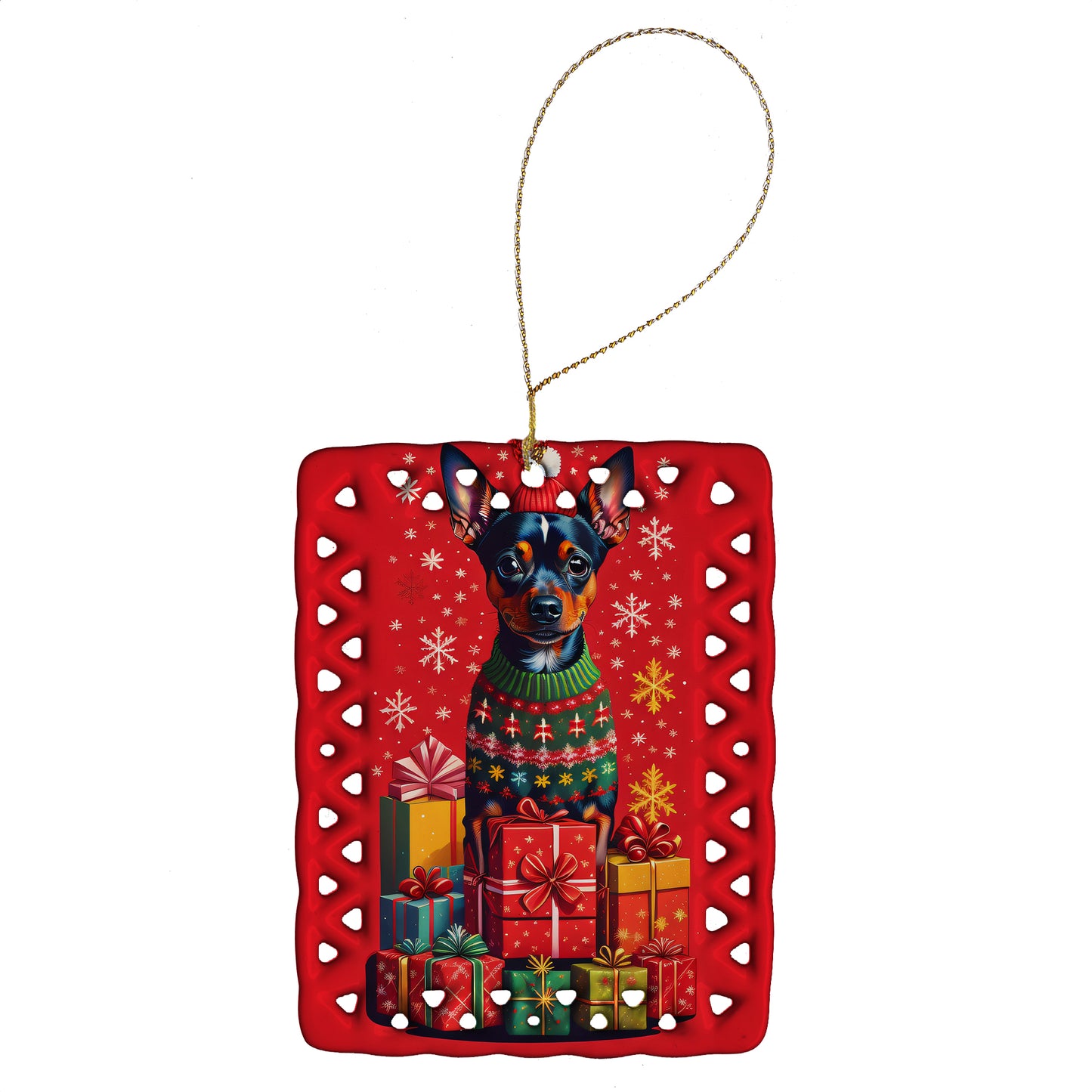 Buy this Miniature Pinscher Holiday Christmas Porcelain Ornament