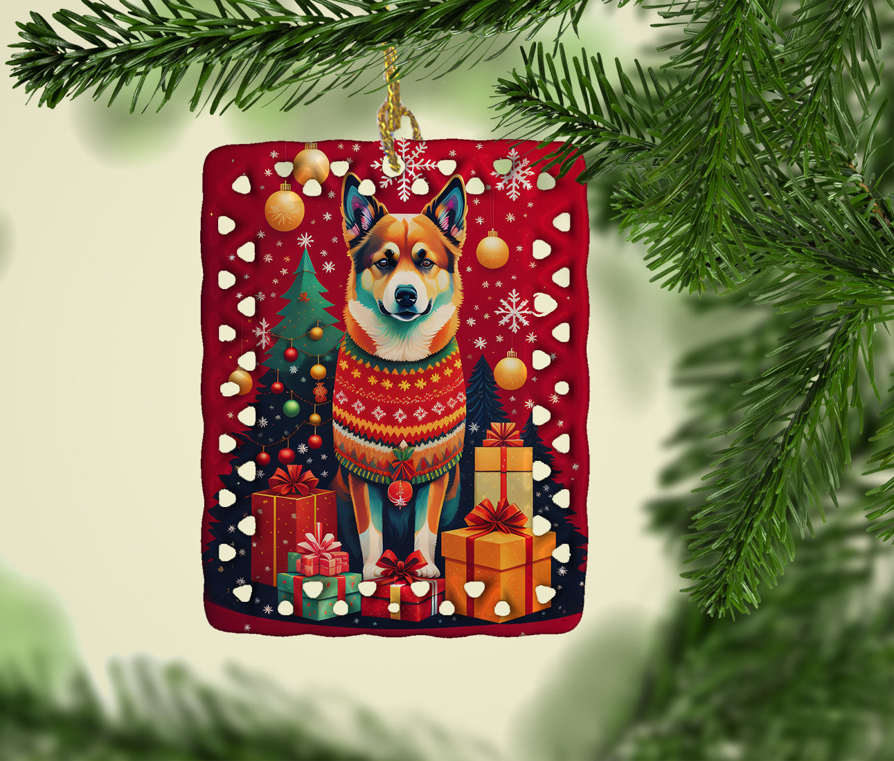 Norwegian Buhund Holiday Christmas Porcelain Ornament