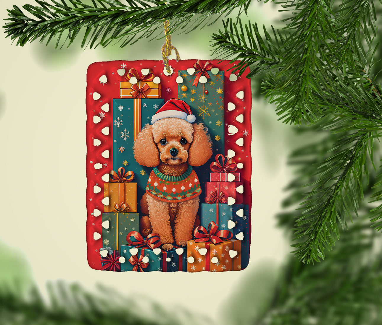 Poodle Holiday Christmas Porcelain Ornament