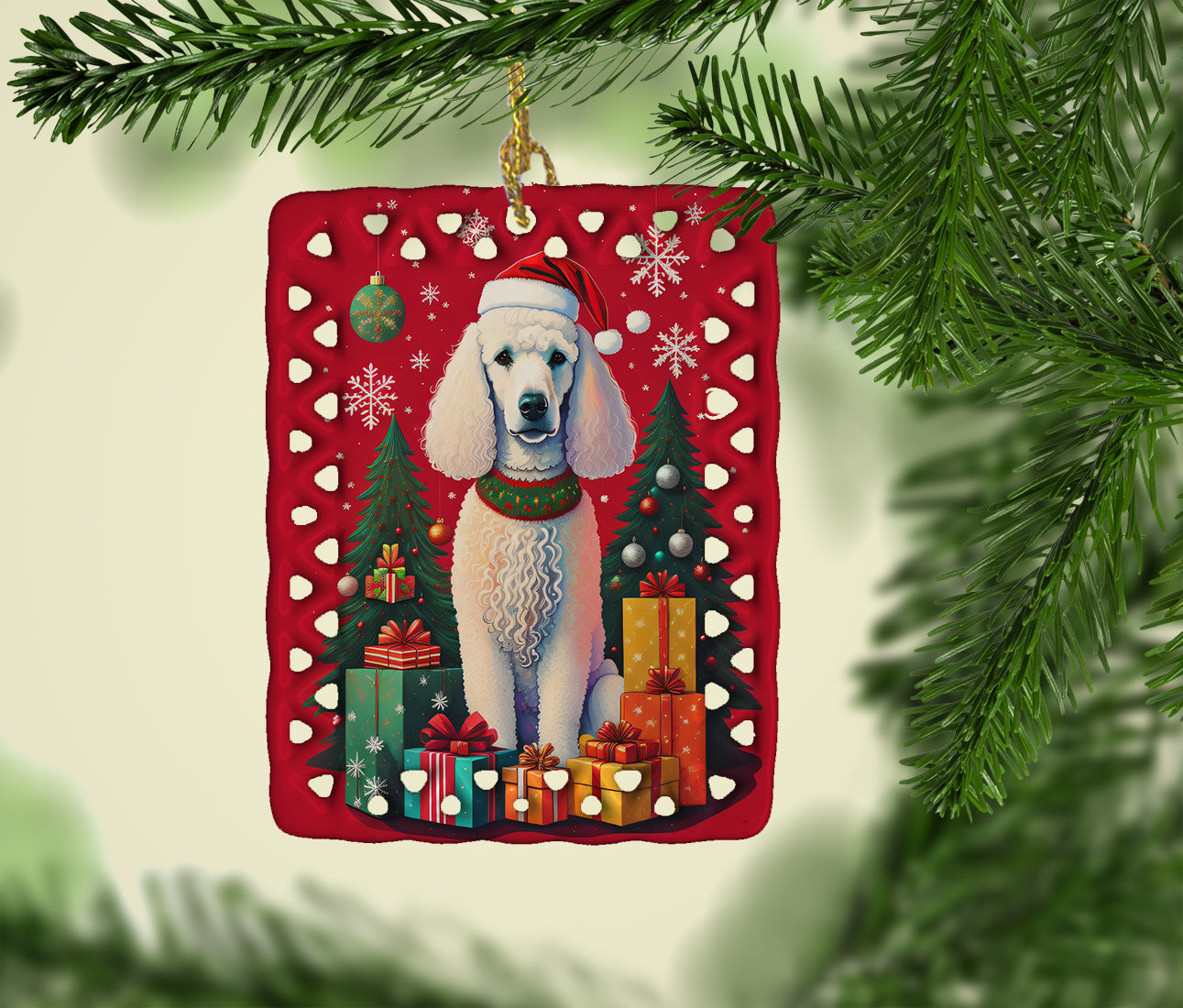 Poodle Holiday Christmas Porcelain Ornament