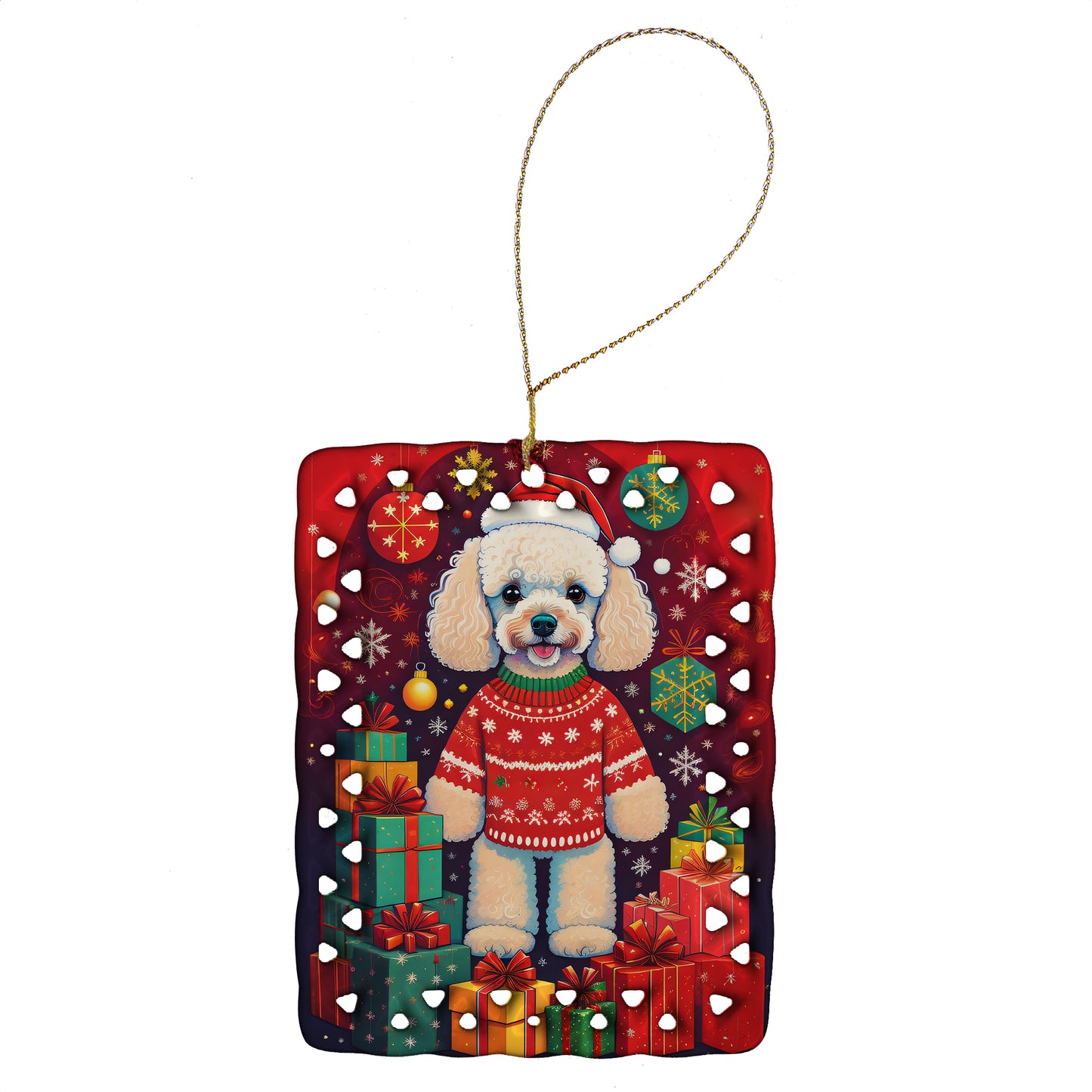 Buy this Poodle Holiday Christmas Porcelain Ornament