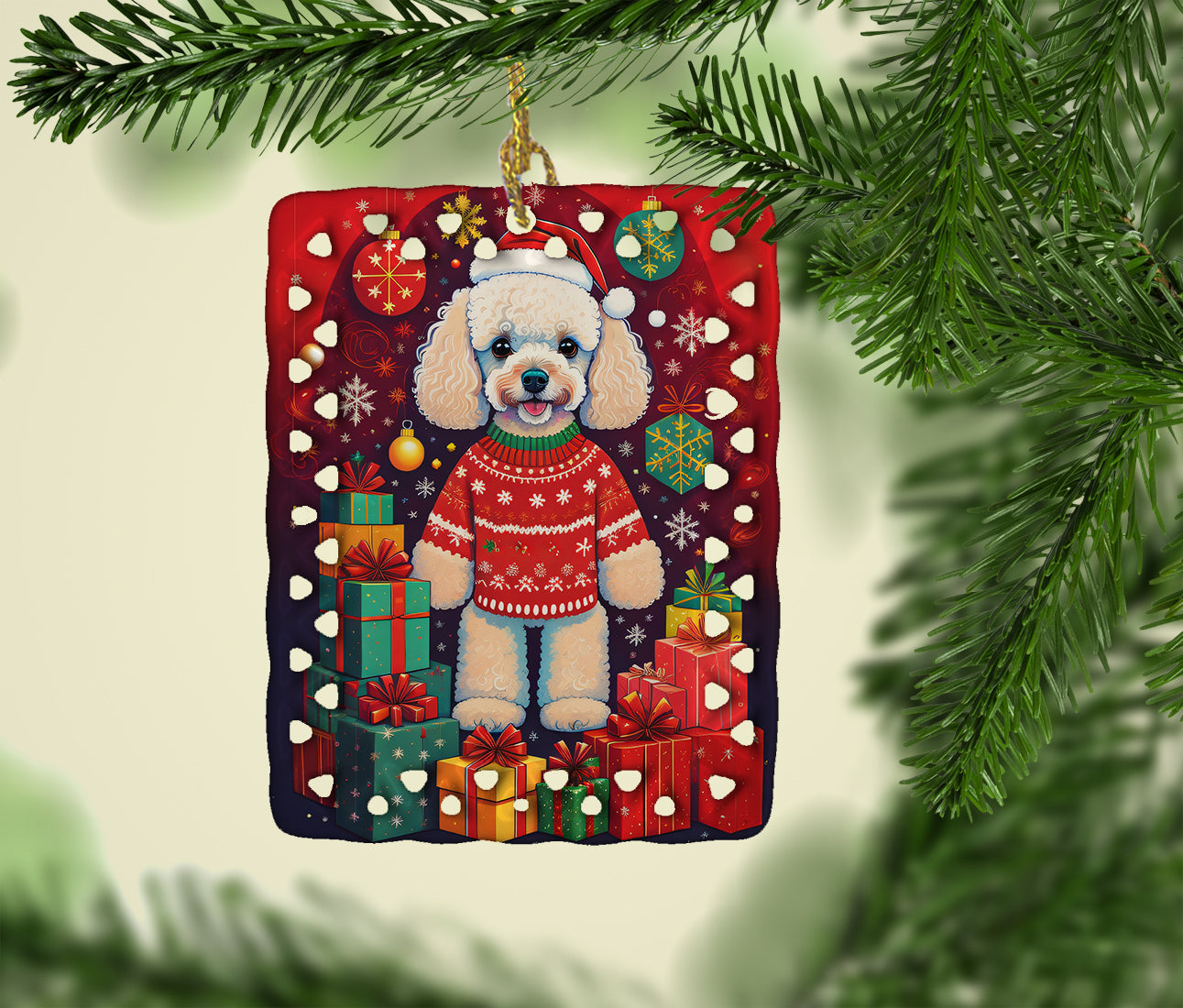 Poodle Holiday Christmas Porcelain Ornament