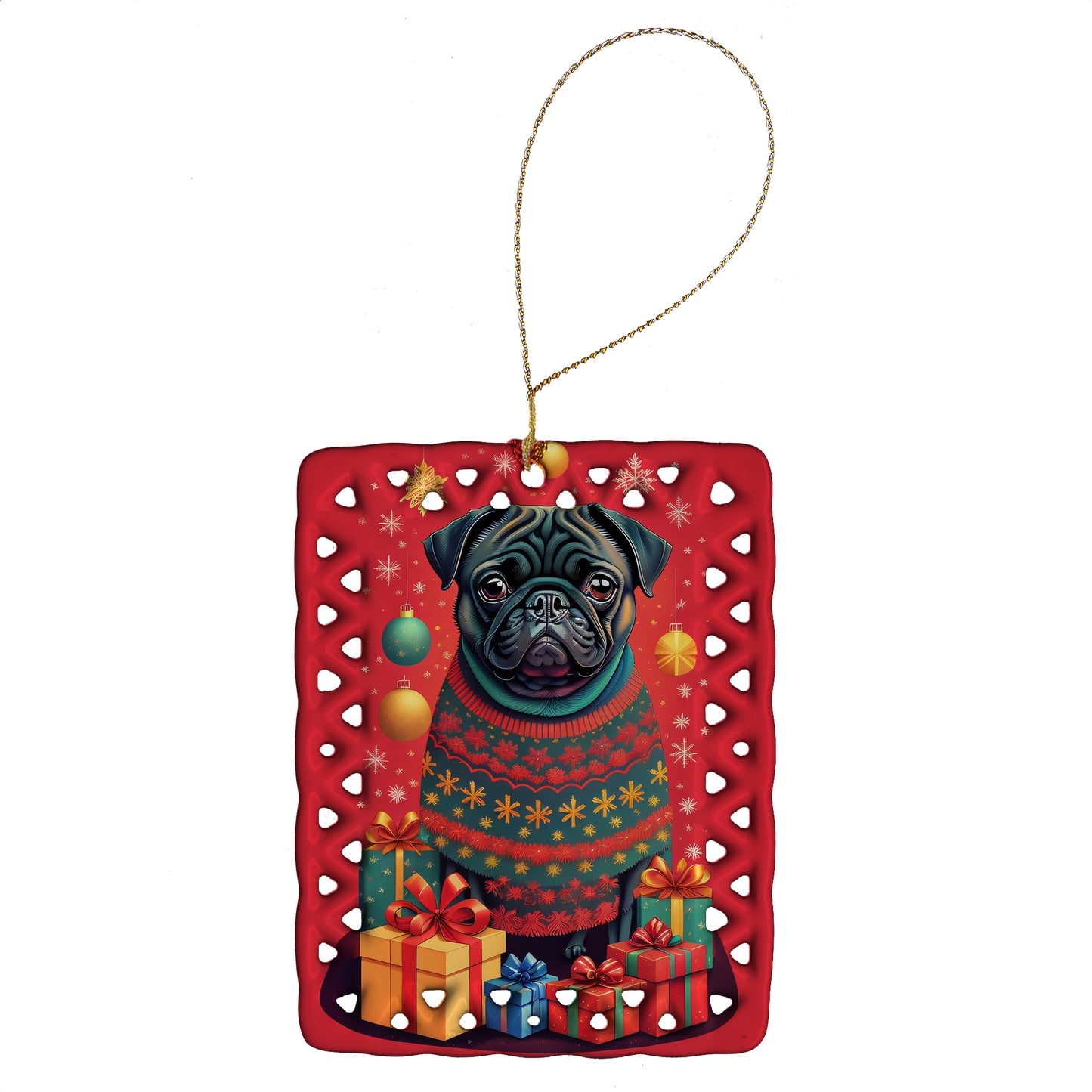 Buy this Black Pug Holiday Christmas Porcelain Ornament