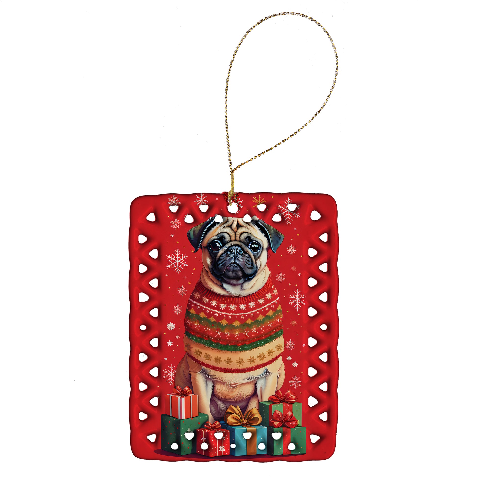 Buy this Fawn Pug Holiday Christmas Porcelain Ornament