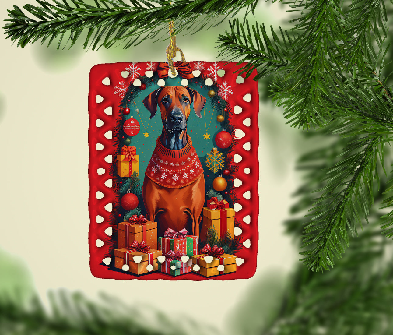 Rhodesian Ridgeback Holiday Christmas Porcelain Ornament