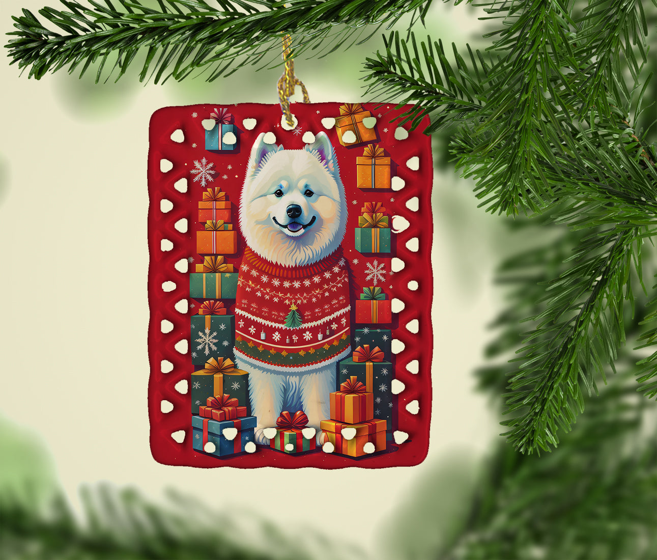 Samoyed Holiday Christmas Porcelain Ornament