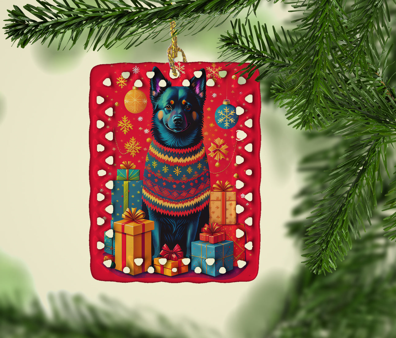 Schipperke Holiday Christmas Porcelain Ornament