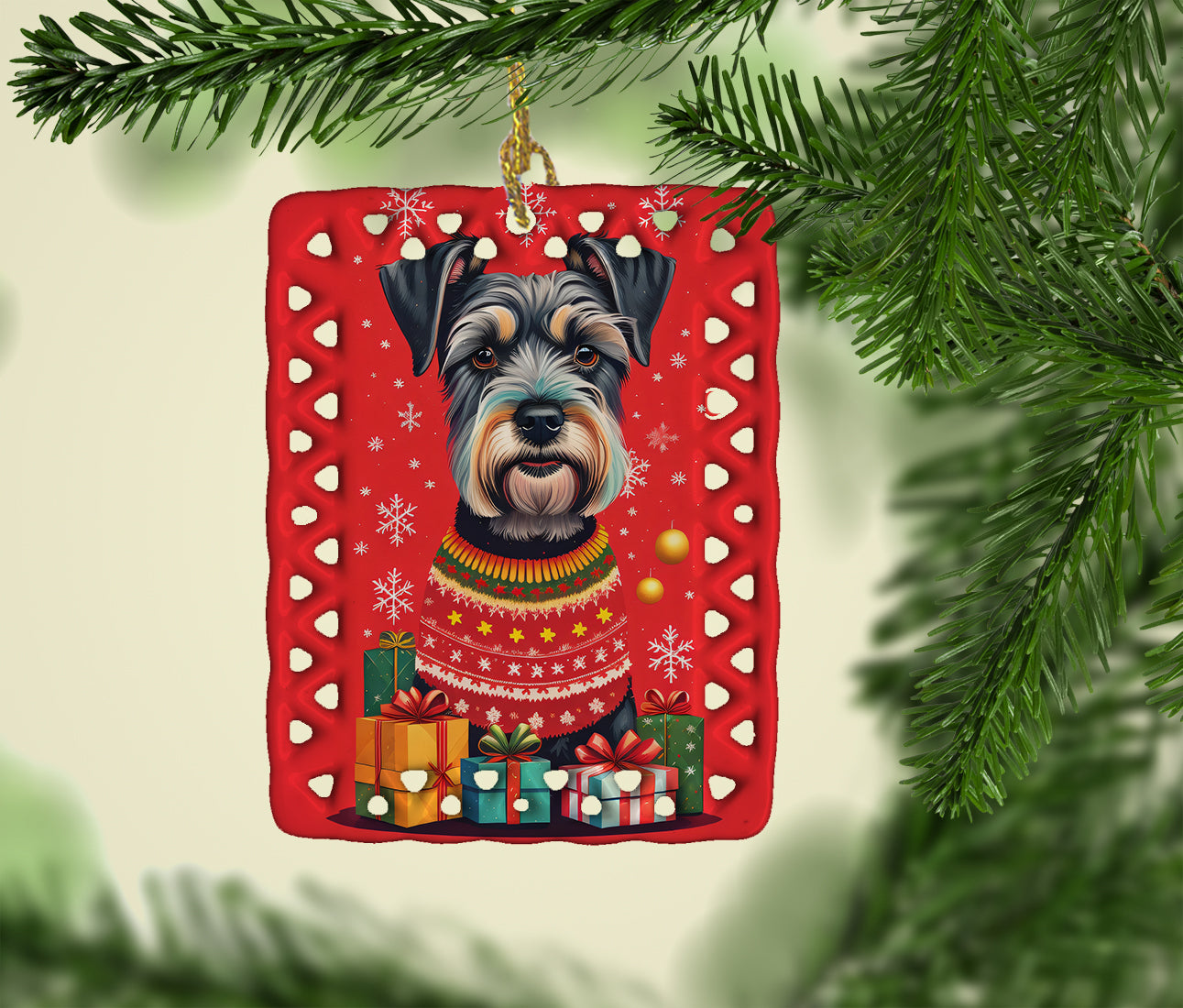 Schnauzer Holiday Christmas Porcelain Ornament