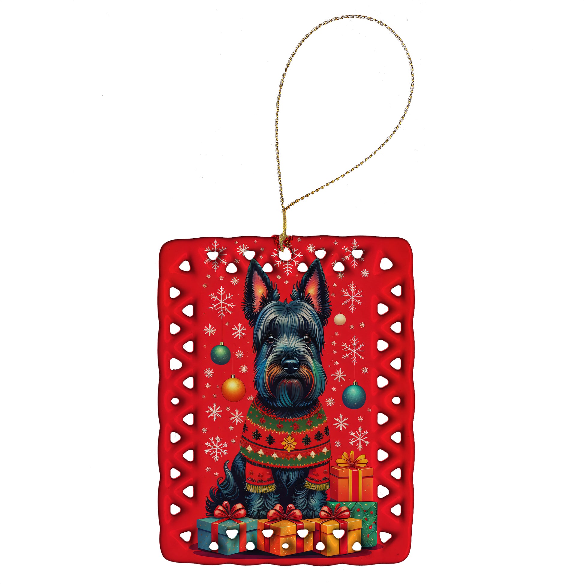 Buy this Scottish Terrier Holiday Christmas Porcelain Ornament