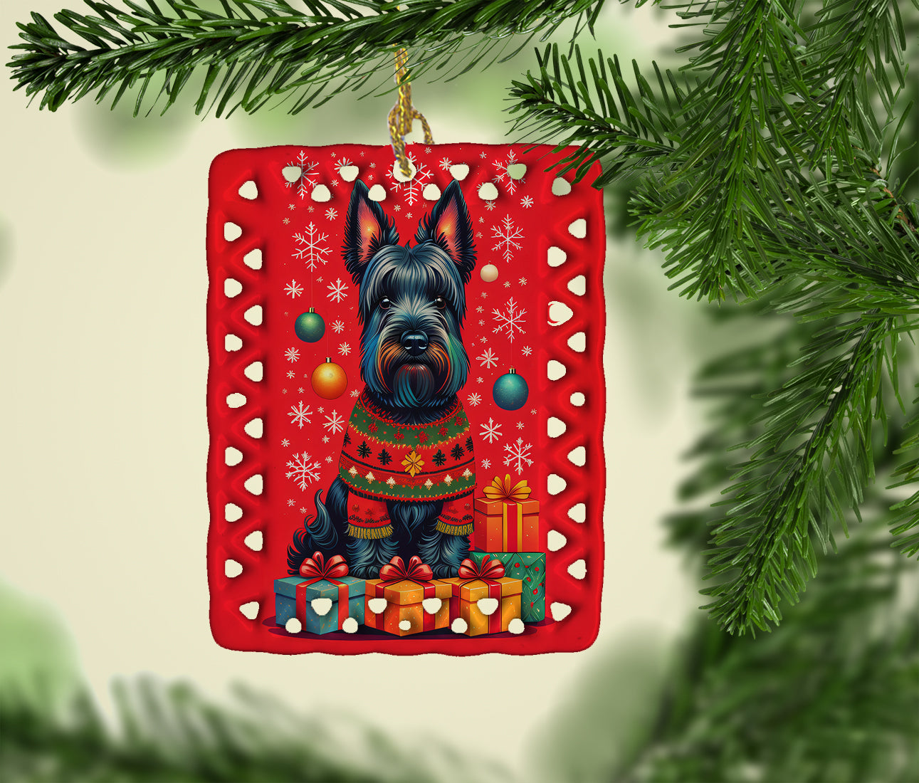 Scottish Terrier Holiday Christmas Porcelain Ornament