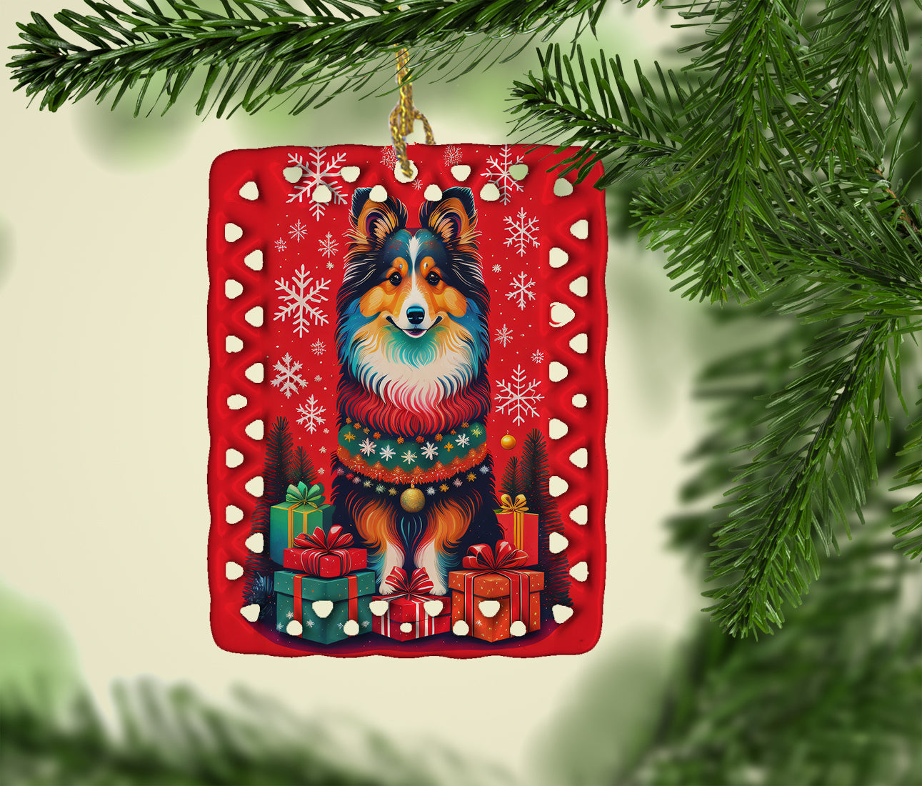 Sheltie Holiday Christmas Porcelain Ornament